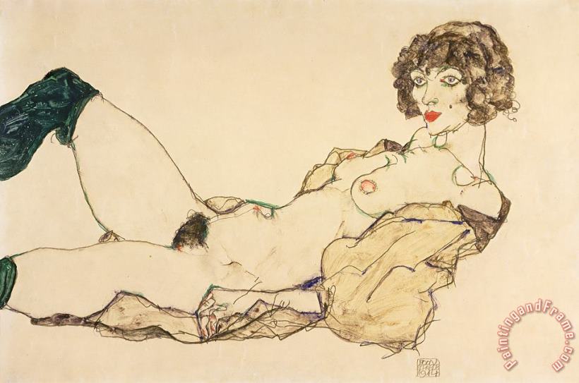 Reclining Nude in Green Stockings painting - Egon Schiele Reclining Nude in Green Stockings Art Print