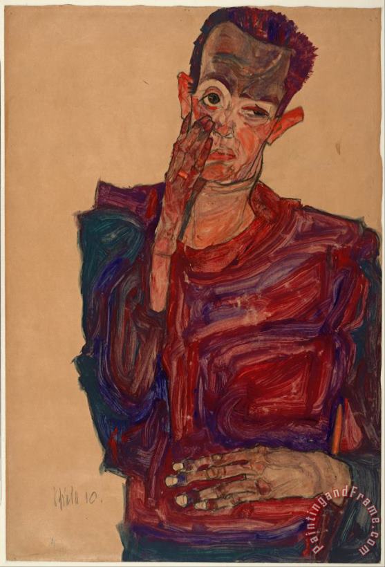 Self Portrait with Eyelid Pulled Down, 1910 painting - Egon Schiele Self Portrait with Eyelid Pulled Down, 1910 Art Print