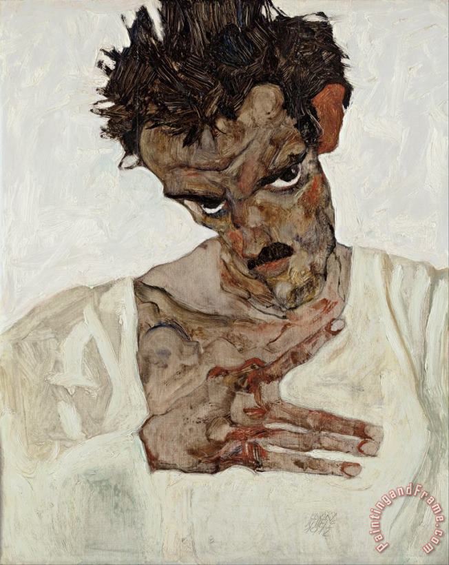 Egon Schiele Self Portrait with Lowered Head Art Painting