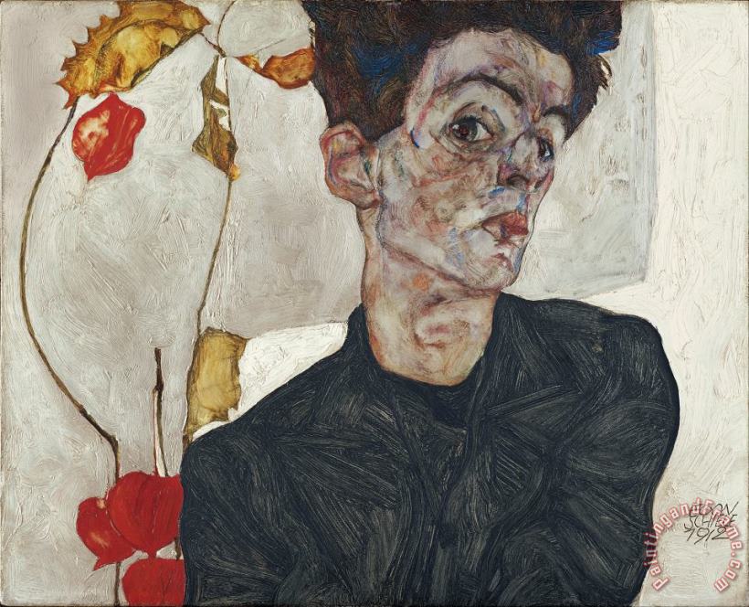 Egon Schiele Self Portrait with Physalis Art Print
