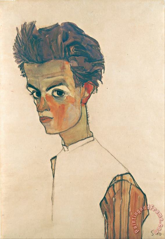 Self Portrait with Striped Shirt painting - Egon Schiele Self Portrait with Striped Shirt Art Print