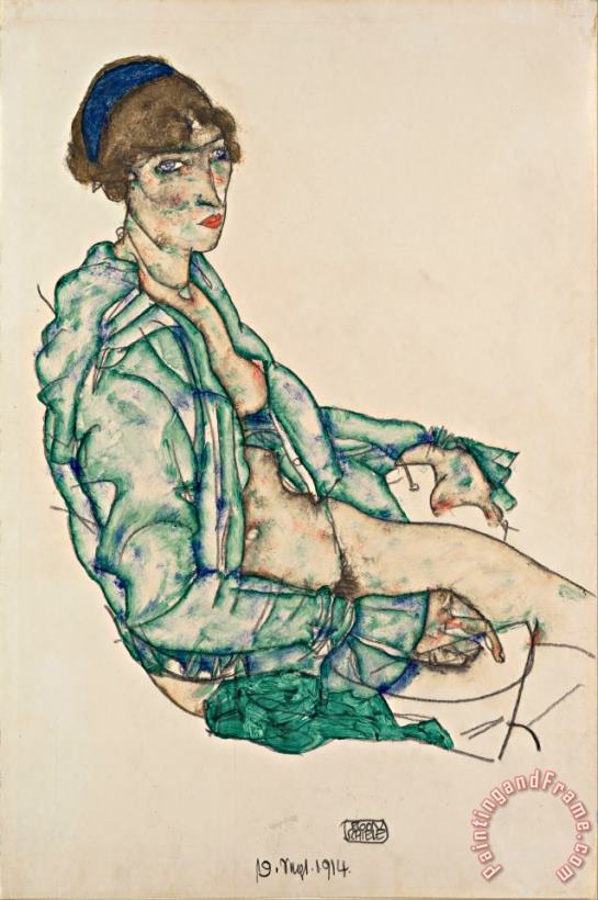 Egon Schiele Sitting Semi Nude with Blue Hairband Art Print