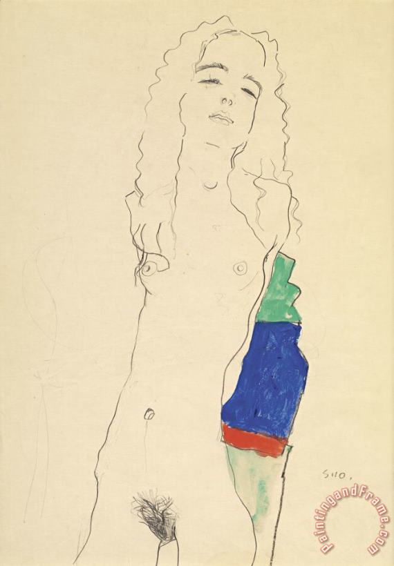 Standing Female Nude painting - Egon Schiele Standing Female Nude Art Print