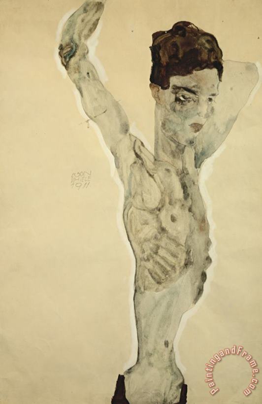 Standing Male Nude painting - Egon Schiele Standing Male Nude Art Print