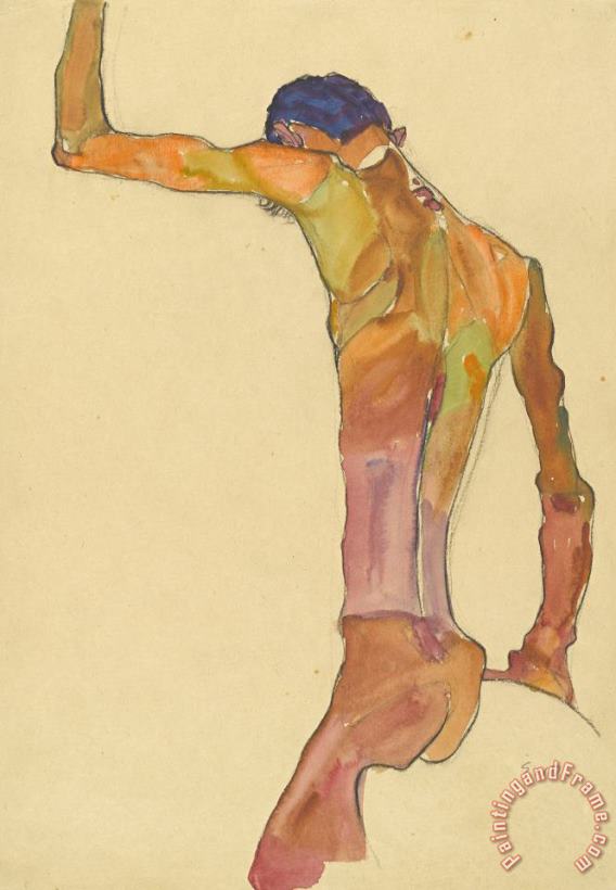Standing Male Nude with Arm Raised, Back View painting - Egon Schiele Standing Male Nude with Arm Raised, Back View Art Print