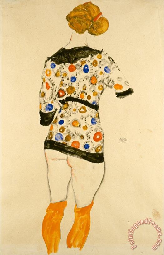 Egon Schiele Standing Woman in a Patterned Blouse Art Painting
