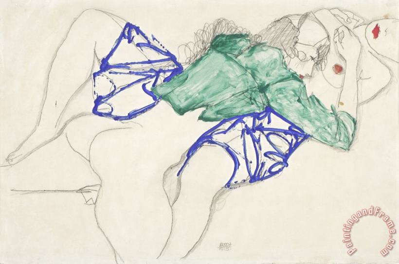 Two Friends, Reclining (tenderness) painting - Egon Schiele Two Friends, Reclining (tenderness) Art Print
