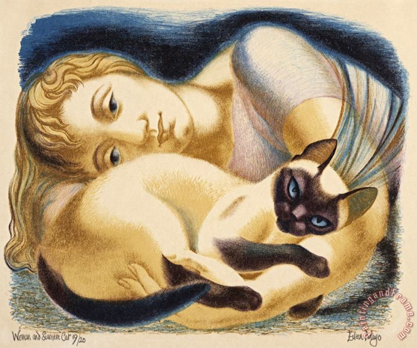 Woman And Siamese Cat painting - Eileen Mayo Woman And Siamese Cat Art Print