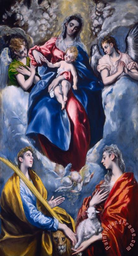 Madonna And Child With Saint Martina And Saint Agnes painting - El Greco Domenico Theotocopuli Madonna And Child With Saint Martina And Saint Agnes Art Print