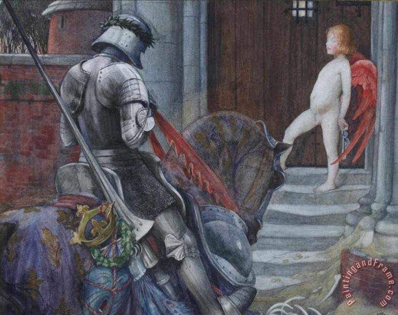 A Knight And Cupid Before a Castle Door painting - Eleanor Fortescue Brickdale A Knight And Cupid Before a Castle Door Art Print