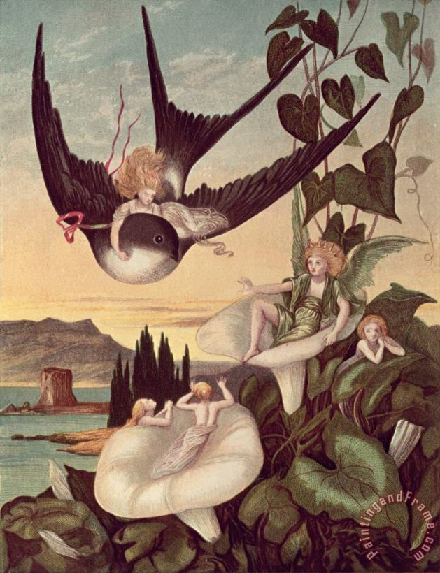 Illustration to 'Thumbkinetta' painting - Eleanor Vere Boyle and Hans Christian Andersen Illustration to 'Thumbkinetta' Art Print