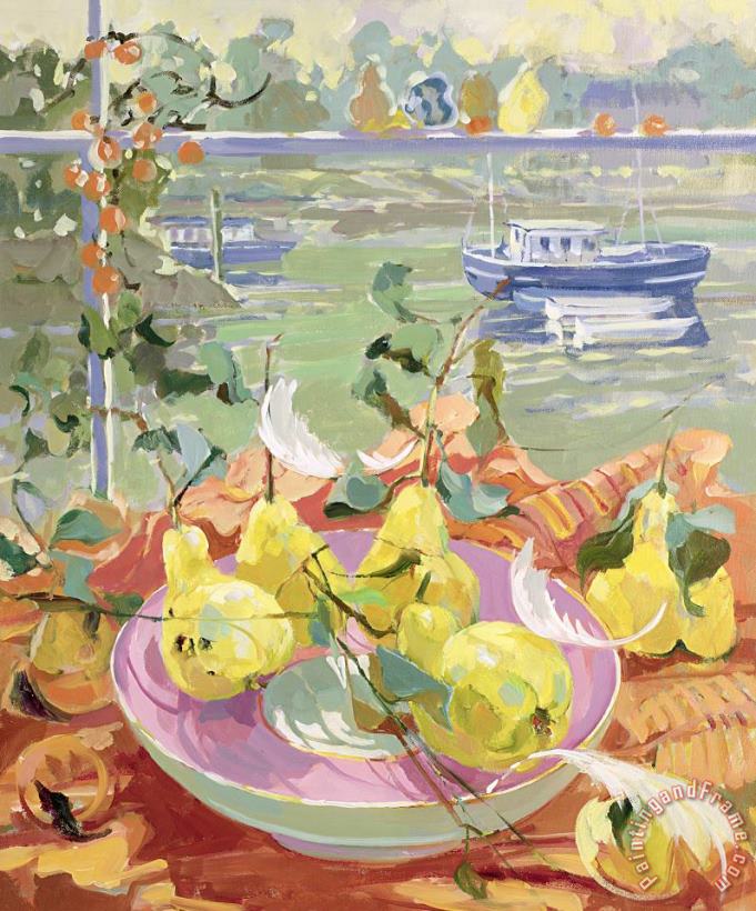 Pink Plate Of Pears painting - Elizabeth Jane Lloyd Pink Plate Of Pears Art Print