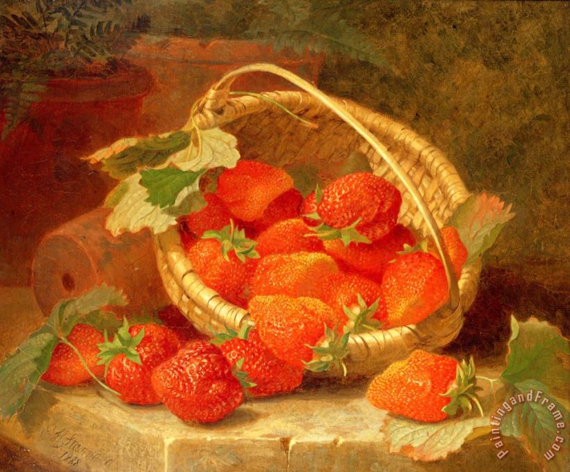 Eloise Harriet Stannard A Basket of Strawberries on a Stone Ledge 1888 Art Painting