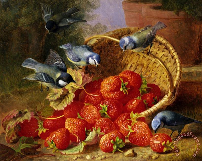 A Feast of Strawberries (blue Tits) by Eloise Harriet Stannard painting - Eloise Harriet Stannard A Feast of Strawberries (blue Tits) by Eloise Harriet Stannard Art Print