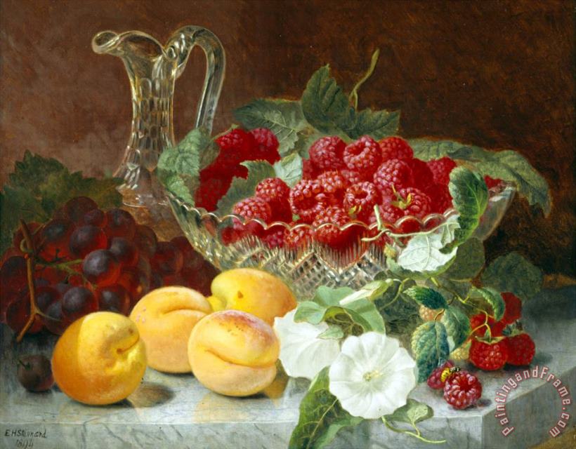 Eloise Harriet Stannard Still Life of Raspberries in a Glass Bowl Art Painting
