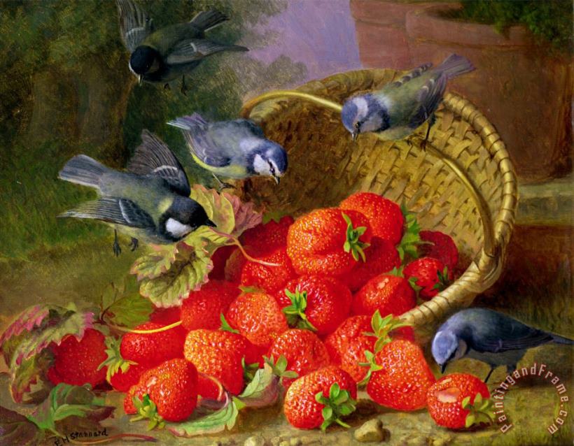 Still Life with Strawberries And Bluetits painting - Eloise Harriet Stannard Still Life with Strawberries And Bluetits Art Print