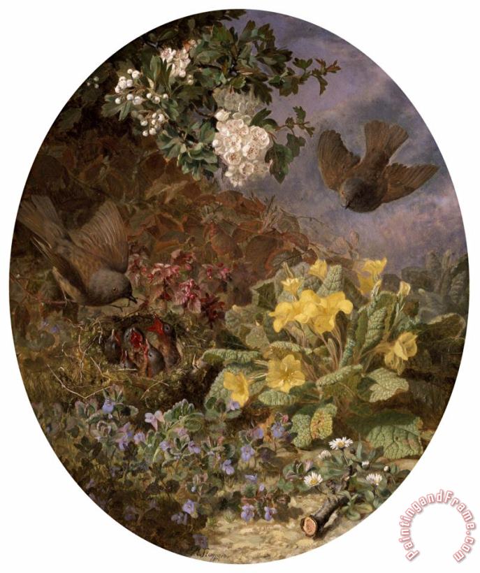 Winter Wrens Feeding Their Young 1876 painting - Eloise Harriet Stannard Winter Wrens Feeding Their Young 1876 Art Print