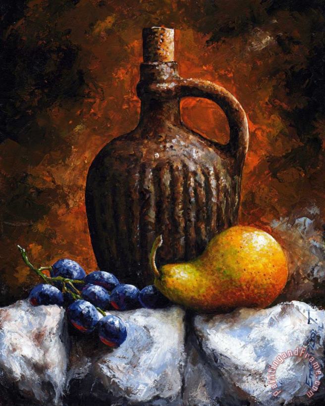Emerico Toth Old bottle and fruit II Art Painting