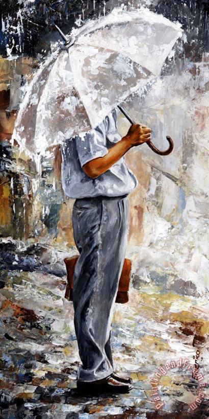 Rain day - The office man painting - Emerico Toth Rain day - The office man Art Print