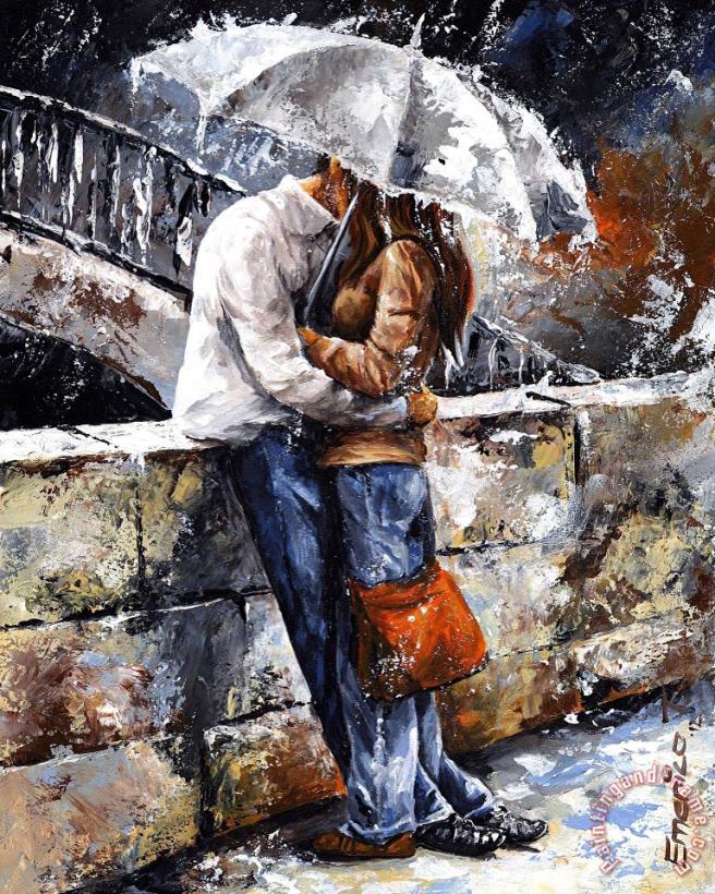 Rainy day - Love in the rain painting - Emerico Toth Rainy day - Love in the rain Art Print
