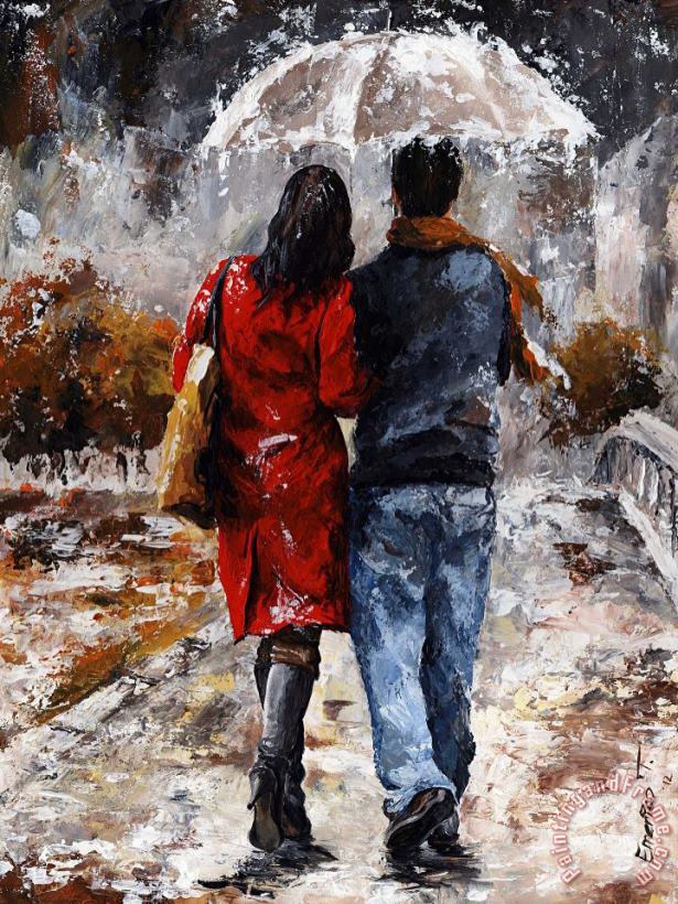 Rainy day - Walking in the rain painting - Emerico Toth Rainy day - Walking in the rain Art Print