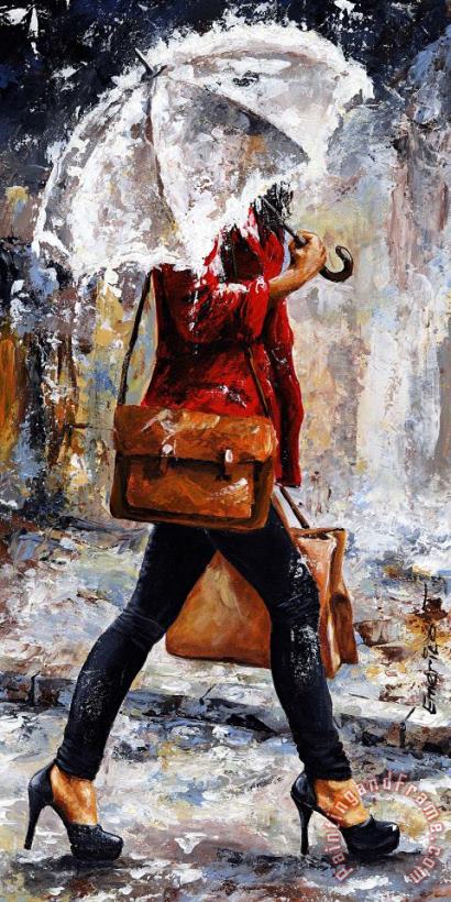Rainy day - Woman of New York 17 painting - Emerico Toth Rainy day - Woman of New York 17 Art Print
