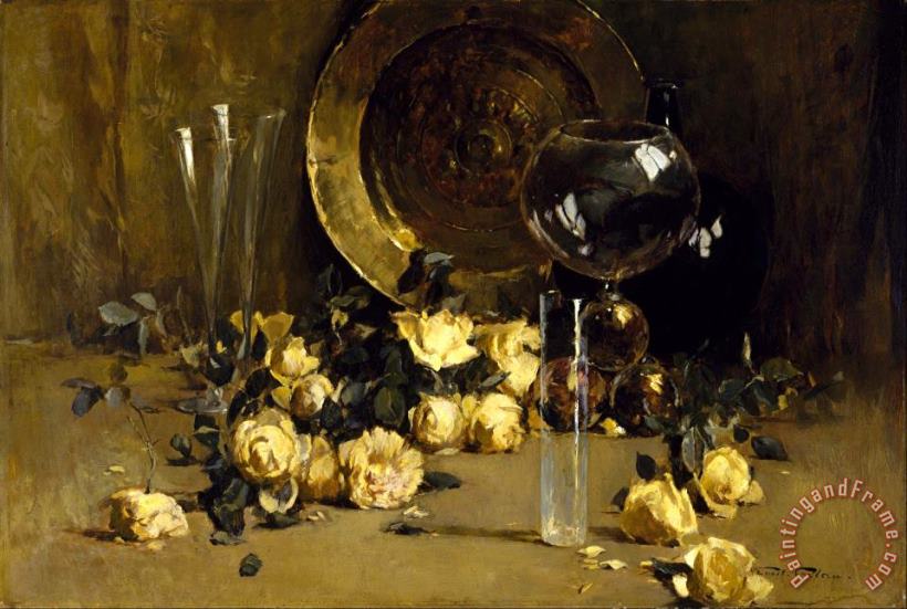 Still Life with Yellow Roses painting - Emil Carlsen Still Life with Yellow Roses Art Print