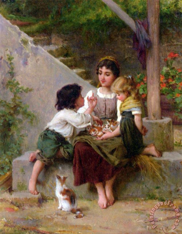 Emile Munier Playing with The Kittens Art Print