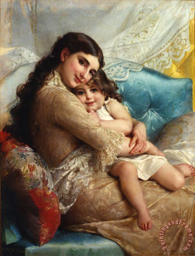 Emile Munier Portrait of a Mother And Daughter Art Painting