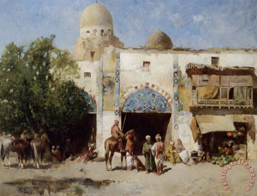 Horses Before a Mosque painting - Emile Regnault De Maulmain Horses Before a Mosque Art Print