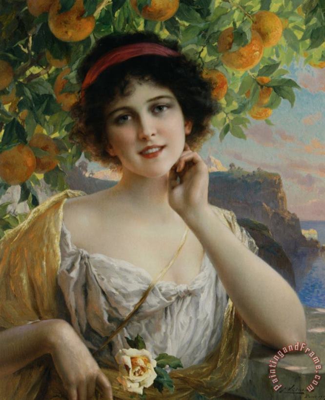Emile Vernon Beauty Under The Orange Tree Art Painting