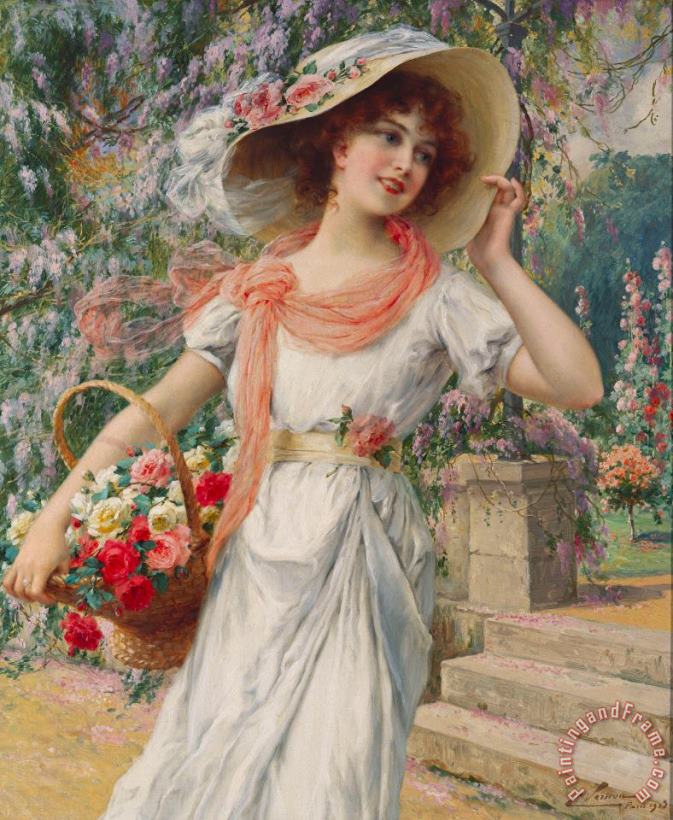 The Flower Girl painting - Emile Vernon The Flower Girl Art Print
