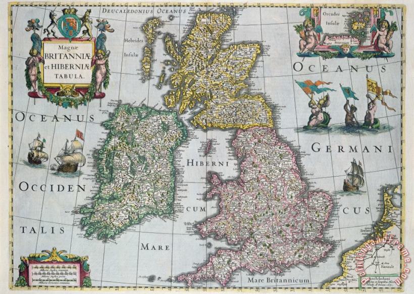 English School Antique Map of Britain Art Painting