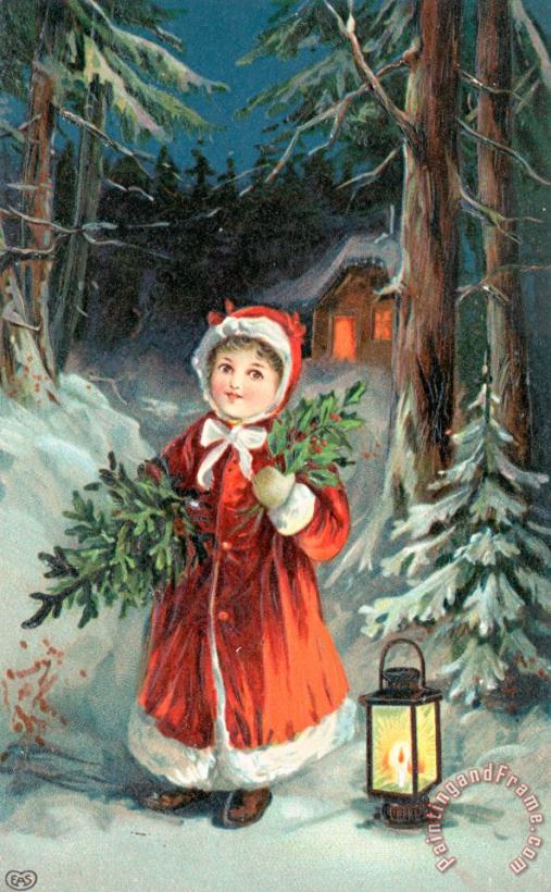 British Christmas Card painting - English School British Christmas Card Art Print