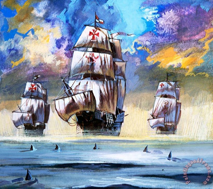 English School Christopher Columbus's Fleet Art Painting