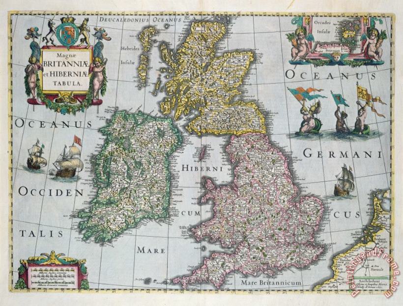 Map of Britain painting - English school Map of Britain Art Print