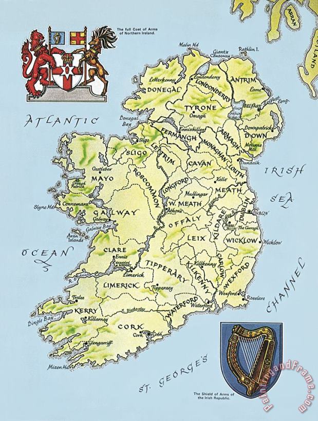 Map Of Ireland painting - English School Map Of Ireland Art Print