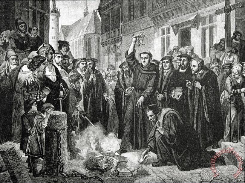 Martin Luther 1483 1546 Publicly Burning The Pope's Bull In 1521 painting - English School Martin Luther 1483 1546 Publicly Burning The Pope's Bull In 1521 Art Print