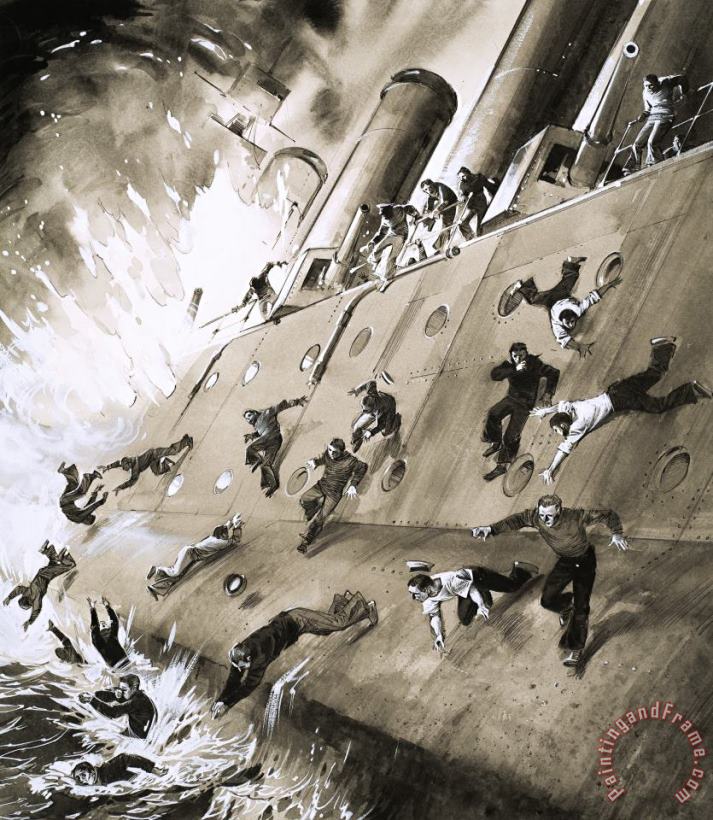 English School Sailors Escaping HMS Natal which Caught Fire in Cromerty Firth in 1915 Art Print