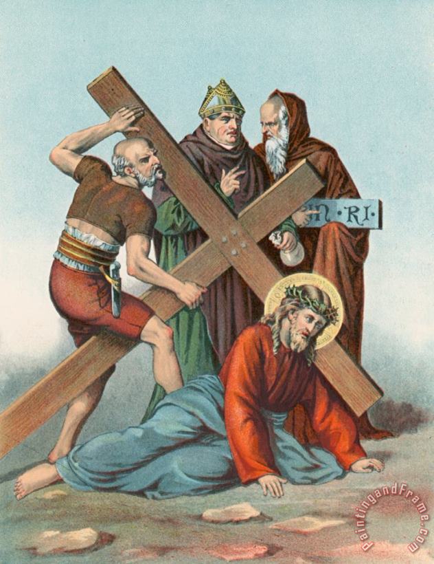 English School Station IX Jesus Falls under the Cross the Third Time Art Painting