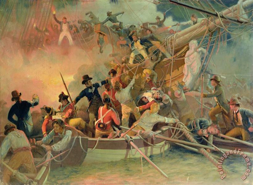 English School The English navy conquering a French ship near the Cape Camaro Art Painting