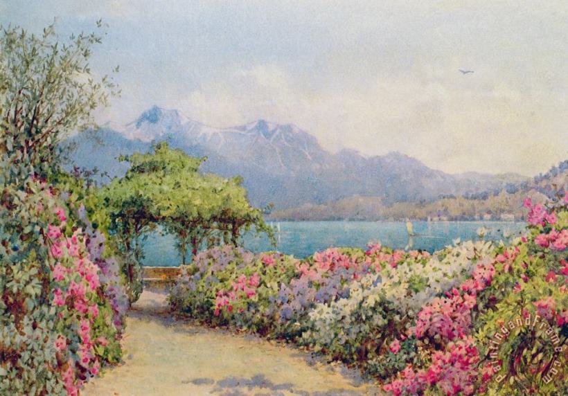 Lake Como from the Villa Carlotta painting - Ernest Arthur Rowe Lake Como from the Villa Carlotta Art Print