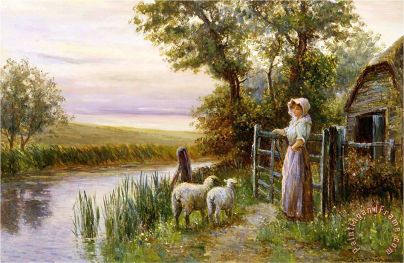 Awaiting The Return of The Sheep in The Sunset painting - Ernest Walbourn Awaiting The Return of The Sheep in The Sunset Art Print