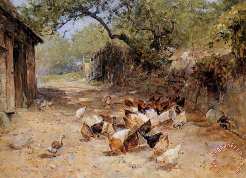 Chickens in a Farmyard painting - Ernest Walbourn Chickens in a Farmyard Art Print