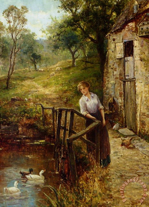 Ernest Walbourn Young Lady at The Mill Pond Art Painting