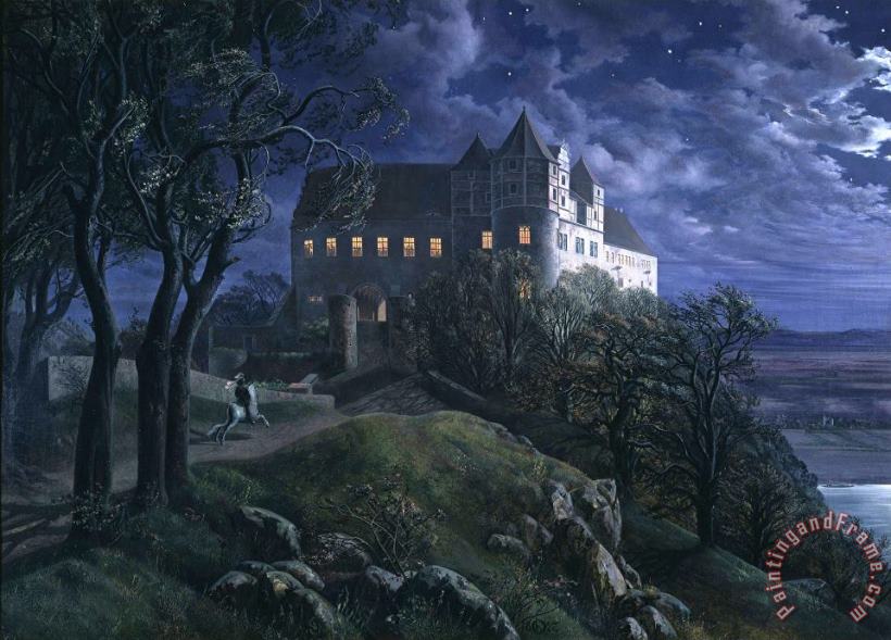 Ernst Ferdinand Oehme Burg Scharfenberg Bei Nacht Art Print