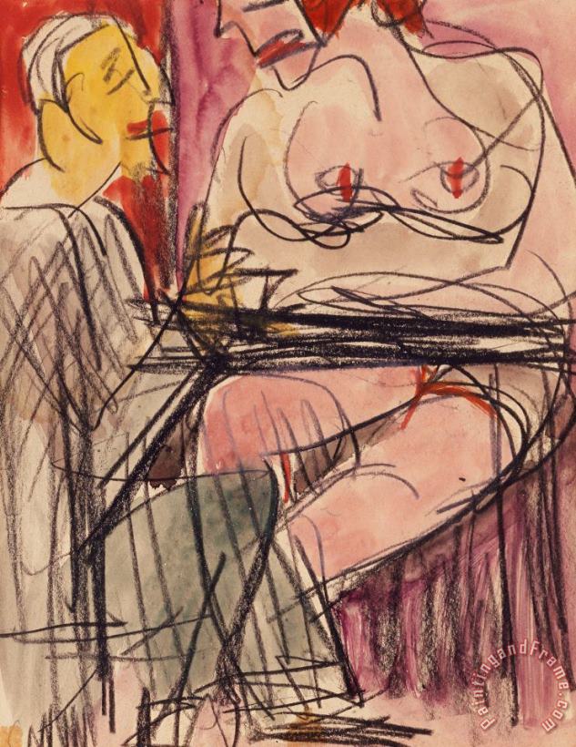 Ernst Ludwig Kirchner Female Nude And Man Sitting At A Table Art Print