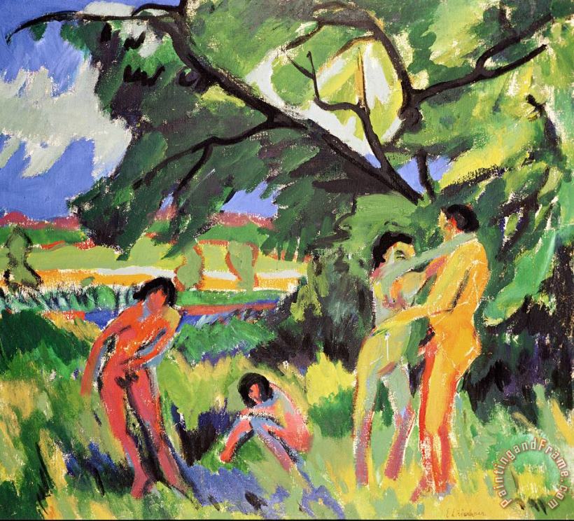 Nudes Playing Under Tree painting - Ernst Ludwig Kirchner Nudes Playing Under Tree Art Print