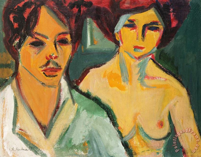Self Portrait With Model painting - Ernst Ludwig Kirchner Self Portrait With Model Art Print