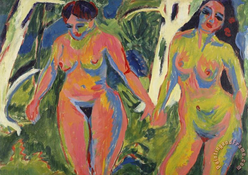 Two Nude Women In A Wood painting - Ernst Ludwig Kirchner Two Nude Women In A Wood Art Print